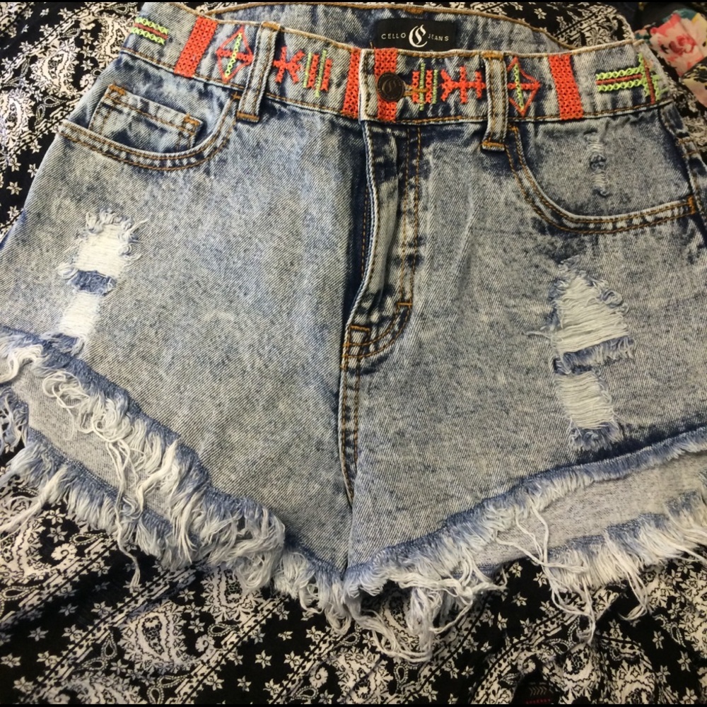 Tribal print/ tattered high waisted shorts