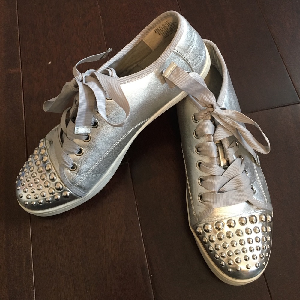 SILVER STUDDED VERA WANG SNEAKERS