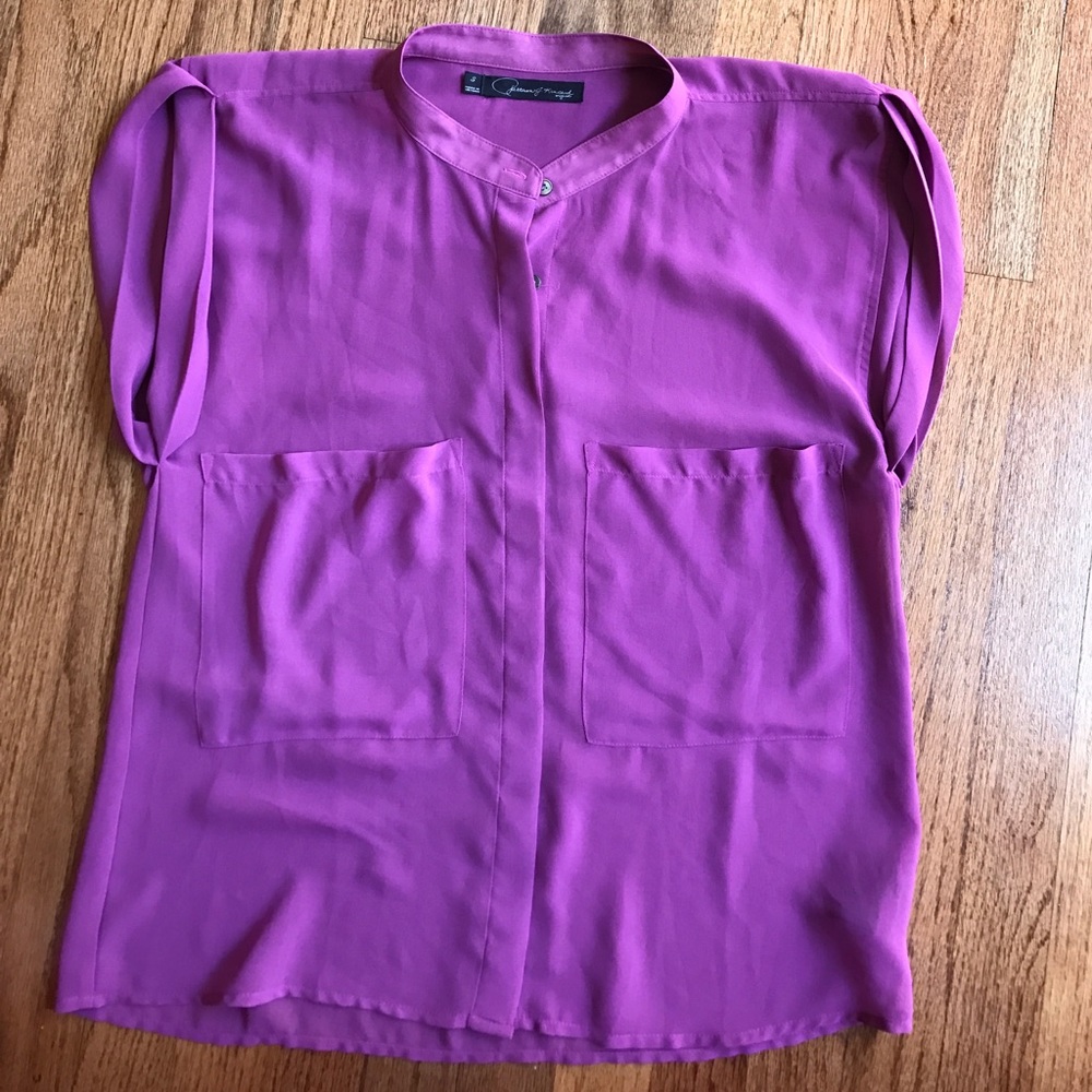 Patterson Kincaid rolled cap sleeve sheer blouse.