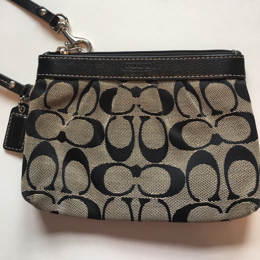 Tan & black coach wristlet