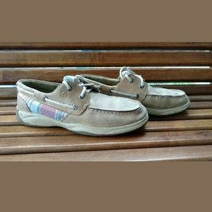 Girls Sperry Top Sider sz 3.5 leather tan plaid
