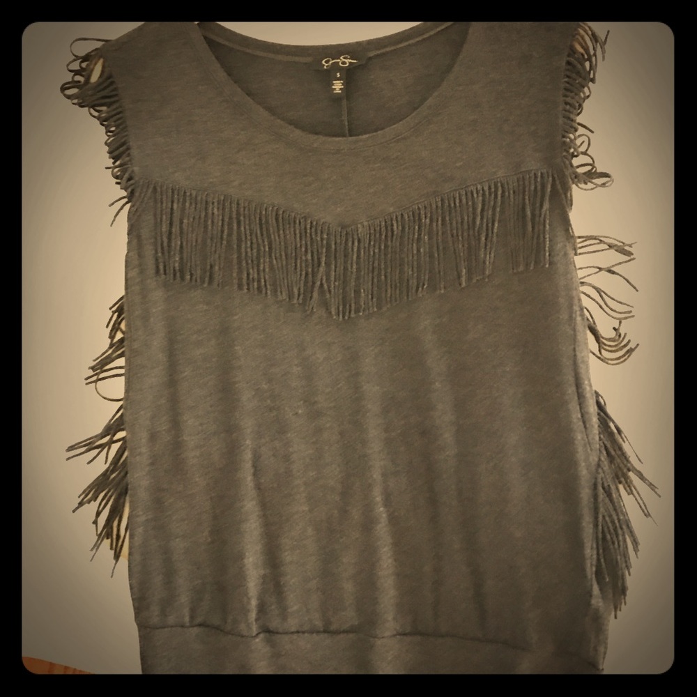 Jessica Simpson jersey stretch fringe tee