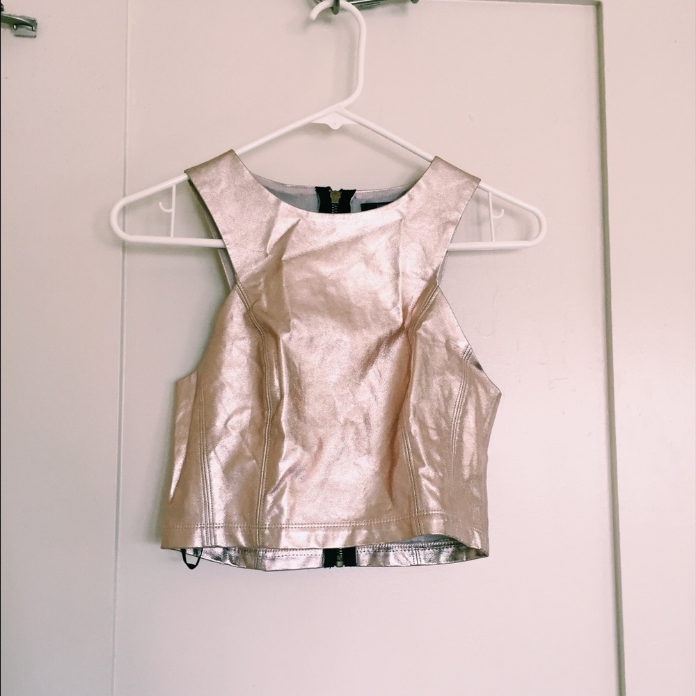 F21 metallic pink crop top