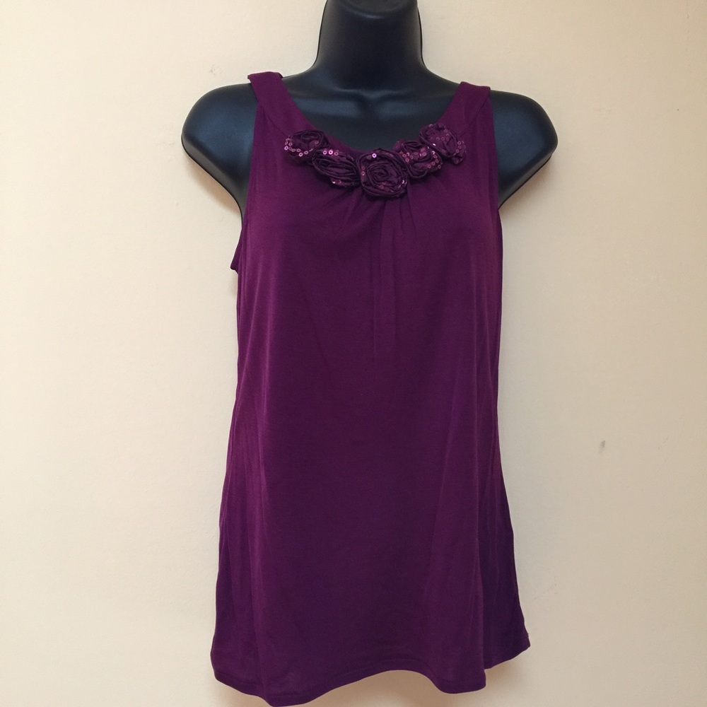 BODEN NWT Deep Purple Tank w/ Sequined Floral Neck