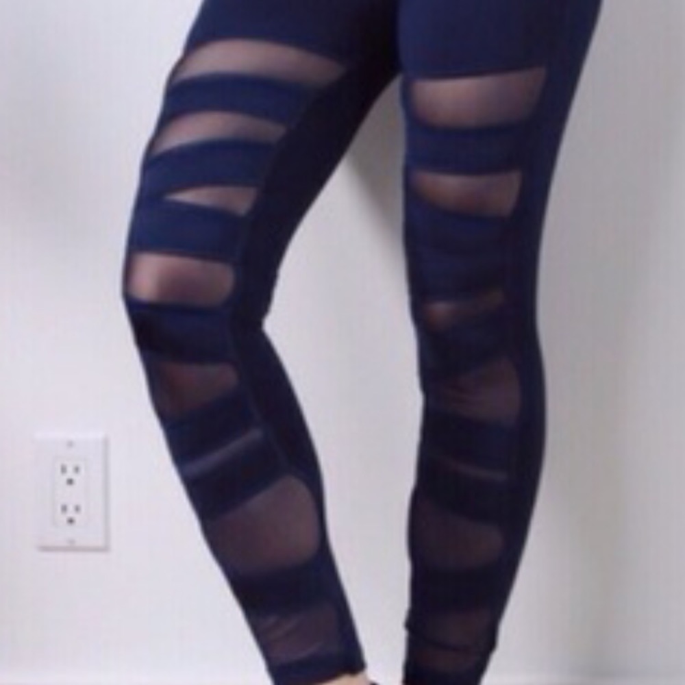 New navy mesh workout tights