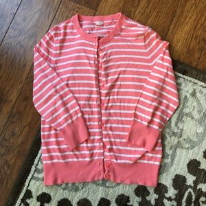 JCrew Clare Cardigan Sz.M Pink with white stripes