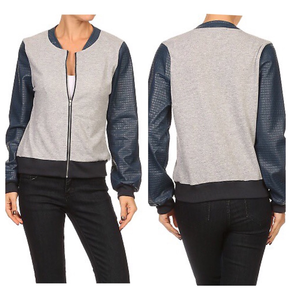 Quilted faux leather jacket with zipper closure