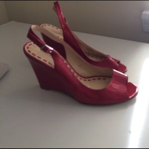 Pink peep toe wedge shoes