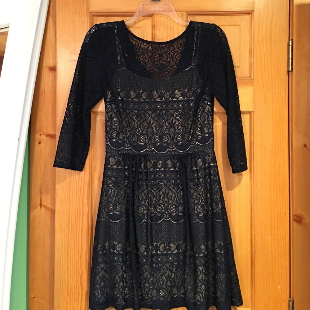 3/4 Sleeve Dark Blue Lace Dress. Size 11/12