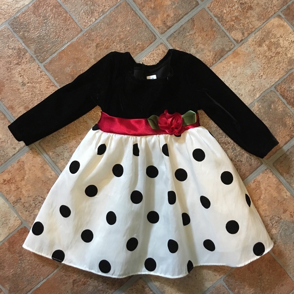 Black velour rose Polka dot long Sleeve dress