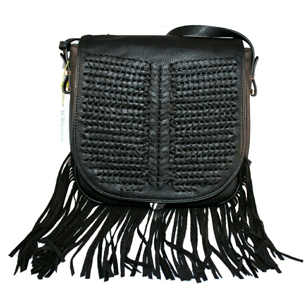 BCBG Black Fringe Trim Shoulder Bag - Picture 1 of 4