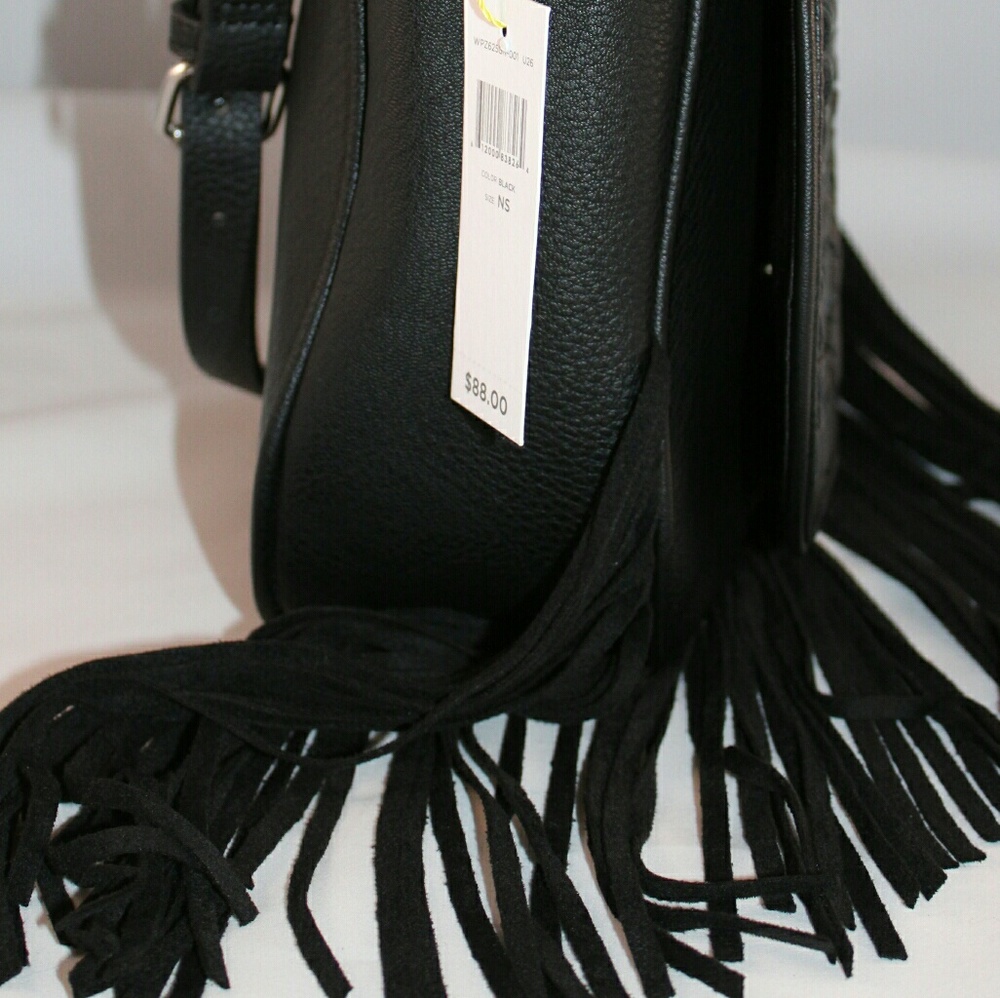 BCBG Black Fringe Trim Shoulder Bag - Picture 2 of 4