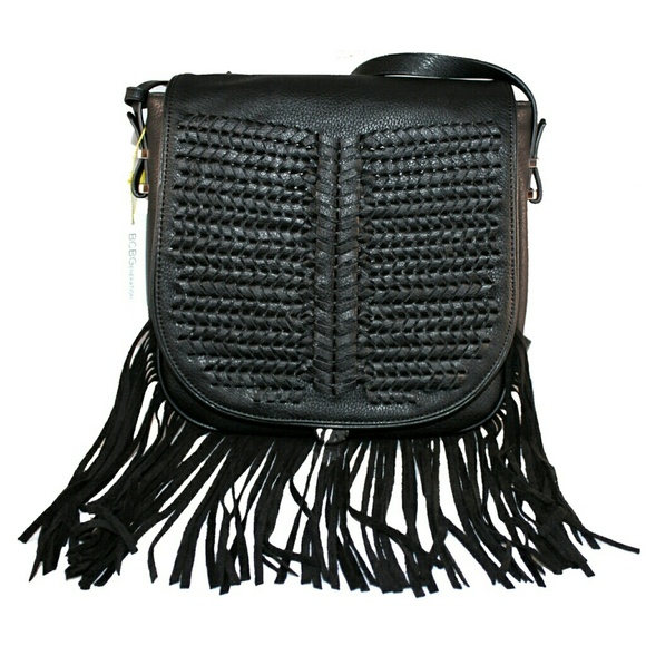 BCBG Handbags - BCBG Black Fringe Trim Shoulder Bag