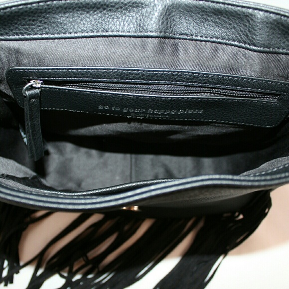 BCBG Black Fringe Trim Shoulder Bag - Picture 4 of 4