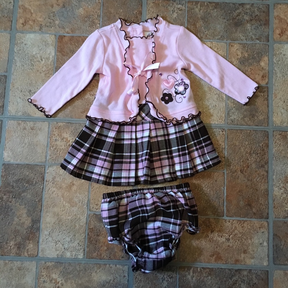 Girls 2 pc plaid tie dress Embroidered Sequin