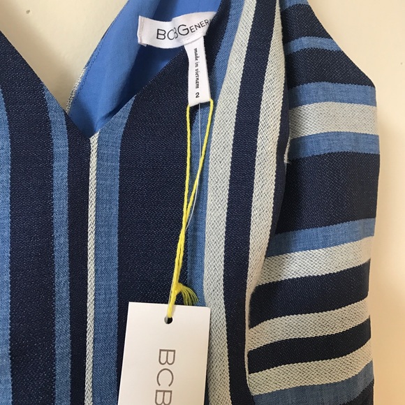 SOLD BCBG Variegated Jacquard Stripe V-Neck Dress - Picture 3 of 3