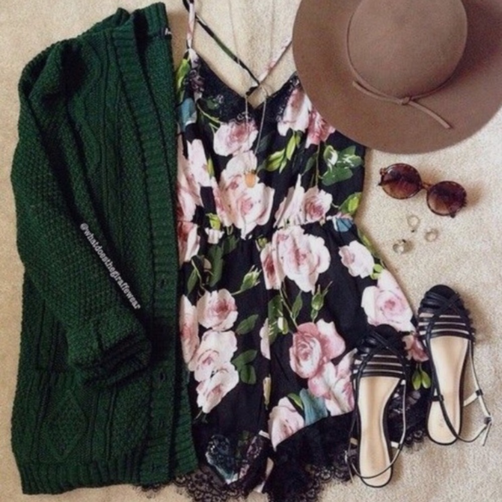 Black Floral Lace Romper