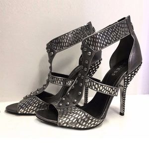 GUESS Metallic Studded Leather Sandal Heels