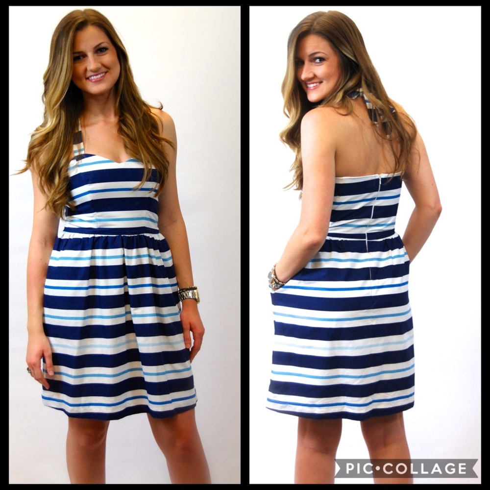 Dayton K. Blue striped halter dress