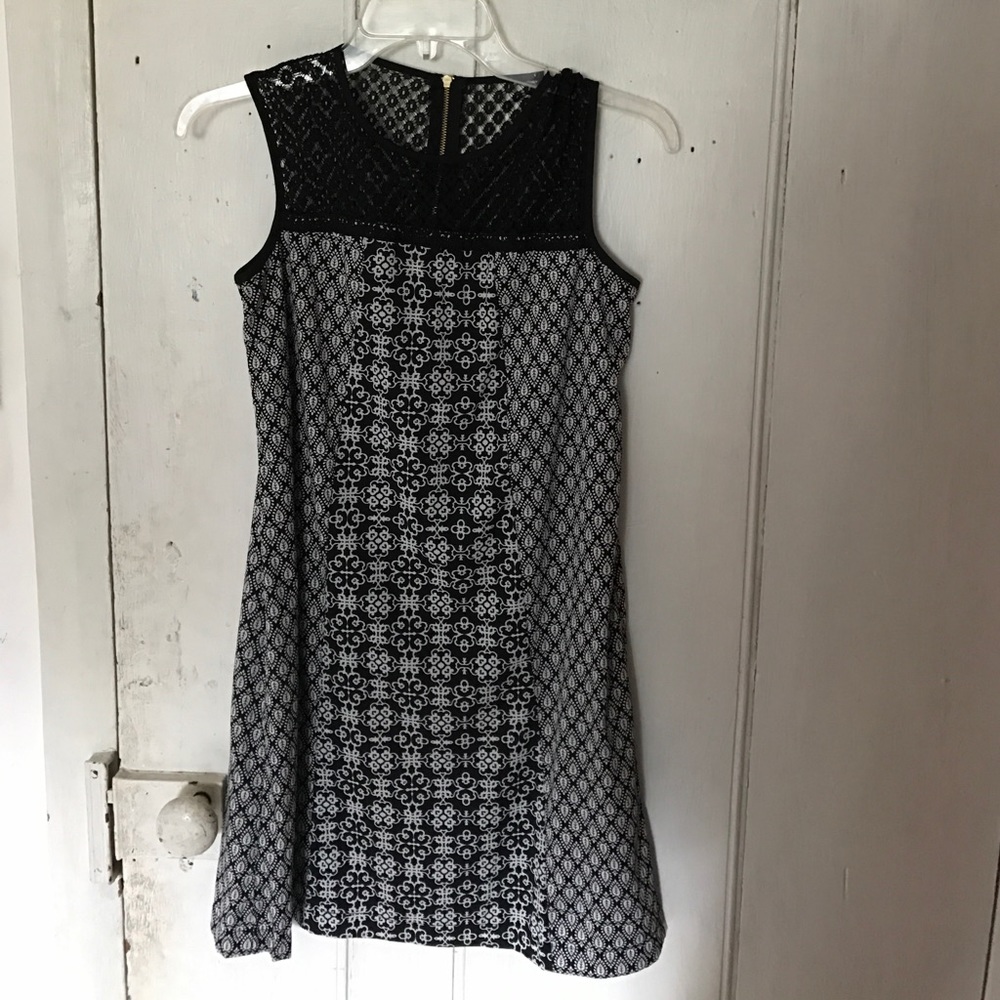 Black and white dress with mesh neck