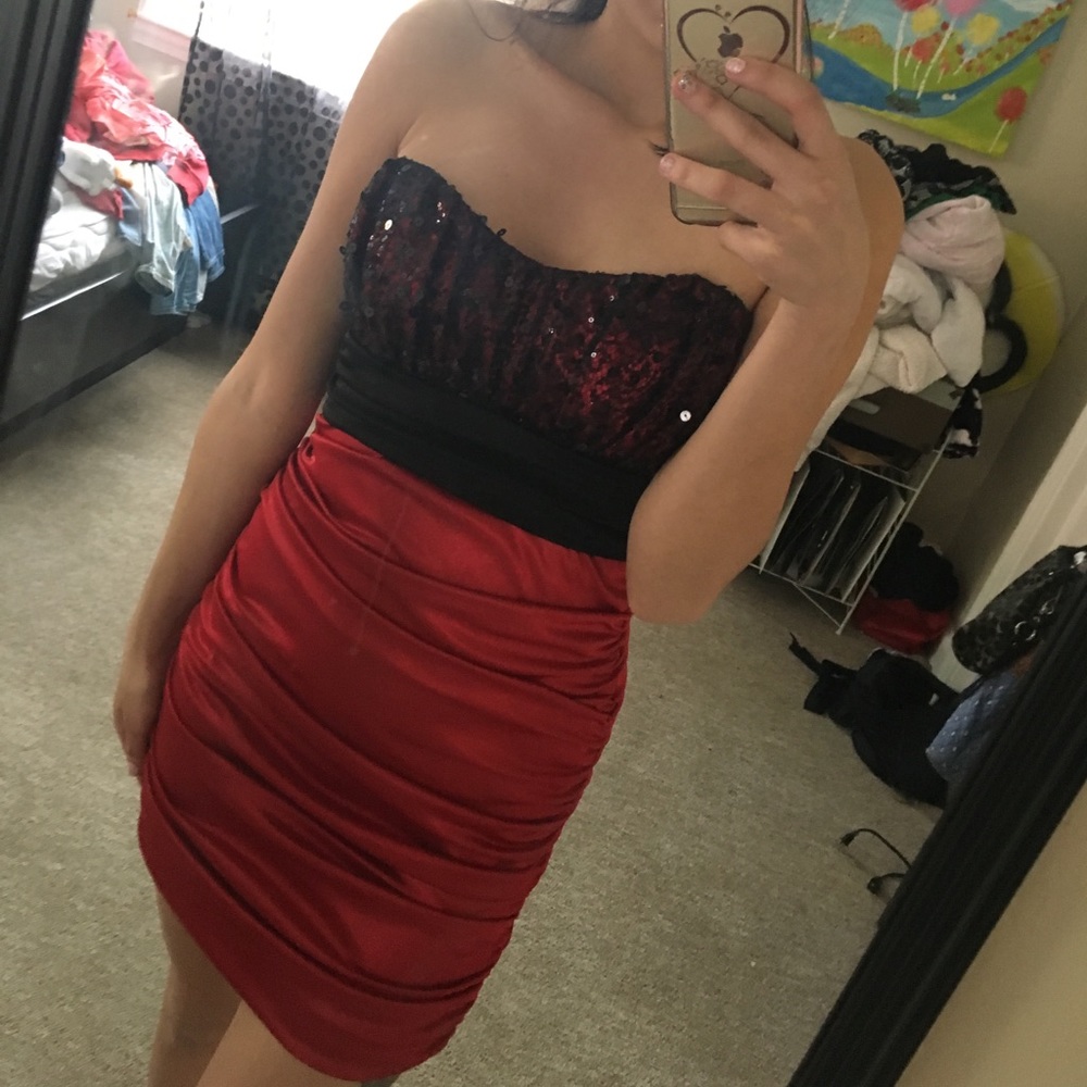 Black and red sequin dress