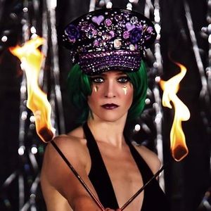 Embellished Black PVC Military Cap Festival Hat