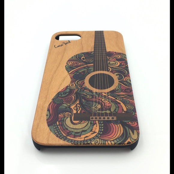 NEW CHERRY WOOD IPHONE CASE WITH GUITAR DESIGN - Picture 2 of 2