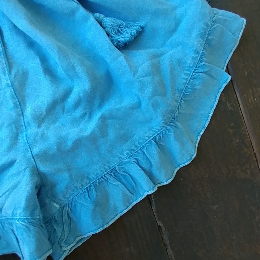 Chambray off the shoulder romper jumpsuit shorts - Picture 5 of 7