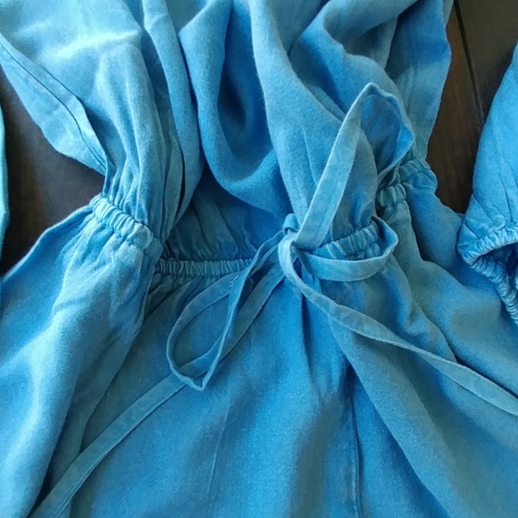 Chambray off the shoulder romper jumpsuit shorts - Picture 3 of 7