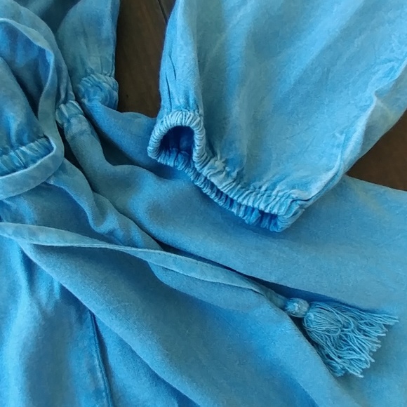 Chambray off the shoulder romper jumpsuit shorts - Picture 4 of 7