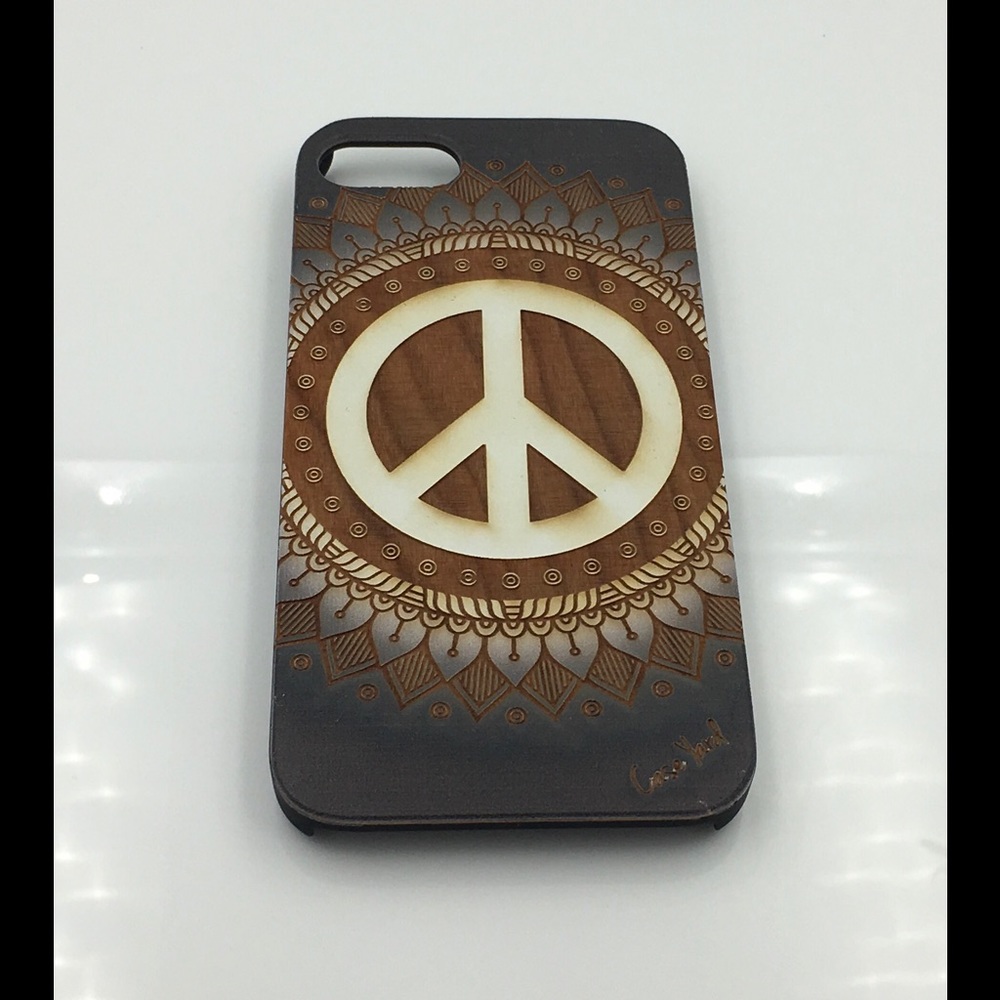 NEW CHERRY WOOD IPHONE CASE W VINTAGE PEACE DESIGN