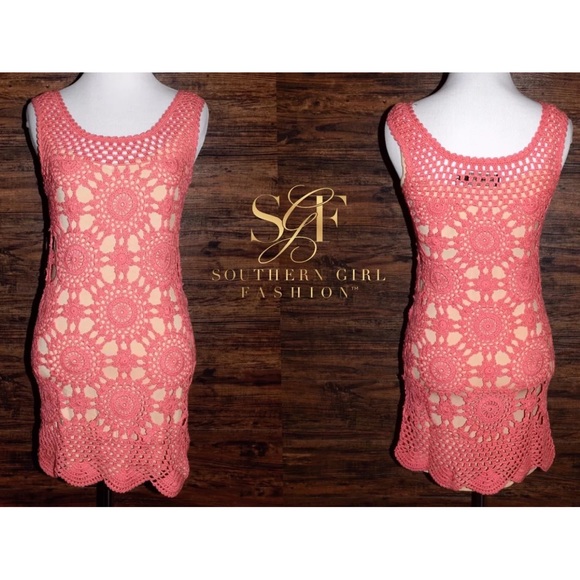 FLORAL DRESS Crochet Sunflower Eyelet Fitted Mini - Picture 2 of 5