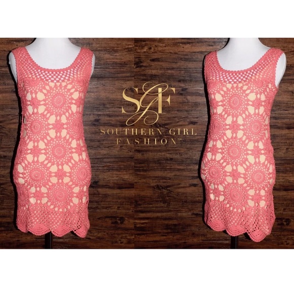 FLORAL DRESS Crochet Sunflower Eyelet Fitted Mini - Picture 4 of 5