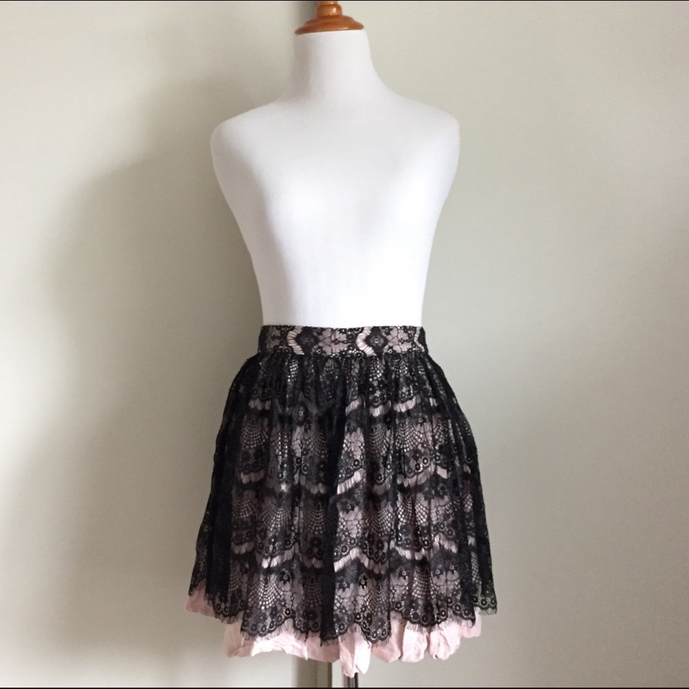 Light Pink/Black Lace Mini Skirt - Picture 1 of 4