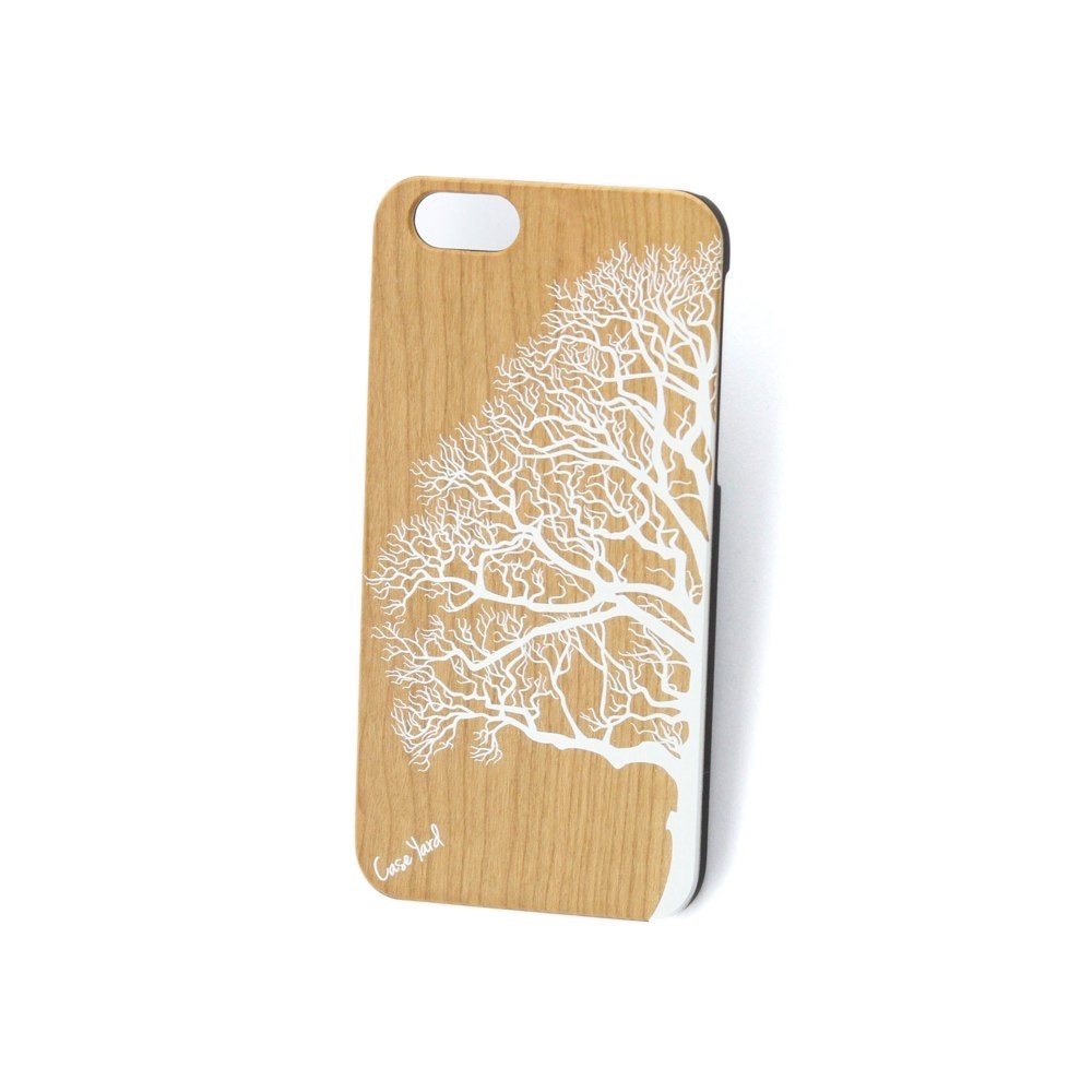NEW CHERRY WOOD iPHONE CASE WITH WHITE HALF TREE