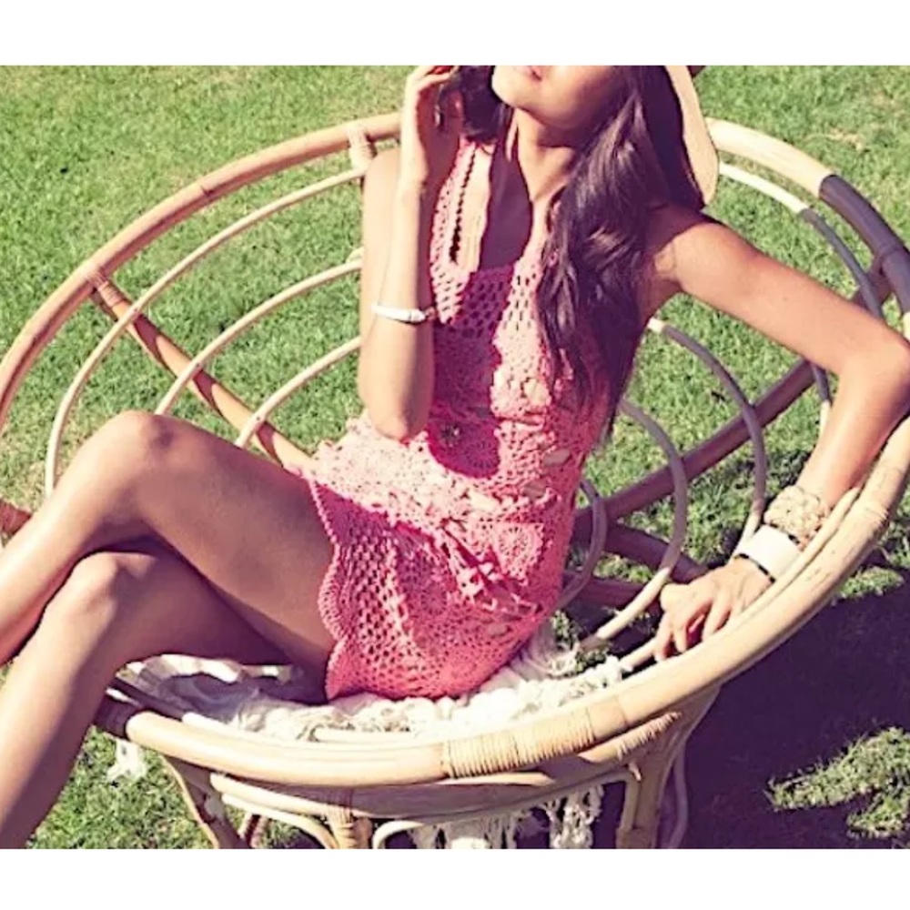 FLORAL DRESS Crochet Sunflower Eyelet Fitted Mini