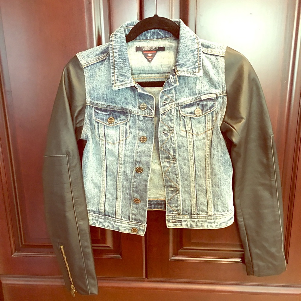 Maison Scotch Jean jacket with leather sleeves