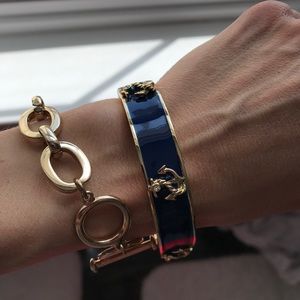 Anchor bangle and gold chain bracelet