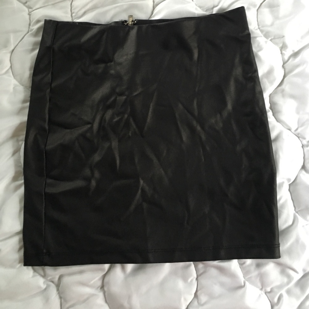 Black leather mini skirt