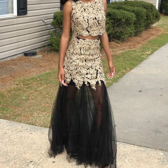 Two Piece Black and Gold Prom Dress - Picture 4 of 4