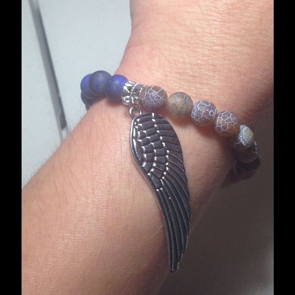 Lapis Lazuli Agate Angel Wing Bracelet - Picture 3 of 4