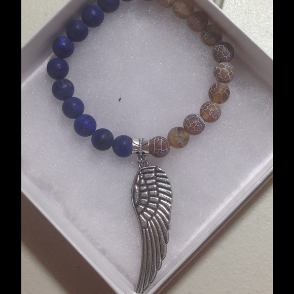 PeaceFrog Jewelry - Lapis Lazuli Agate Angel Wing Bracelet