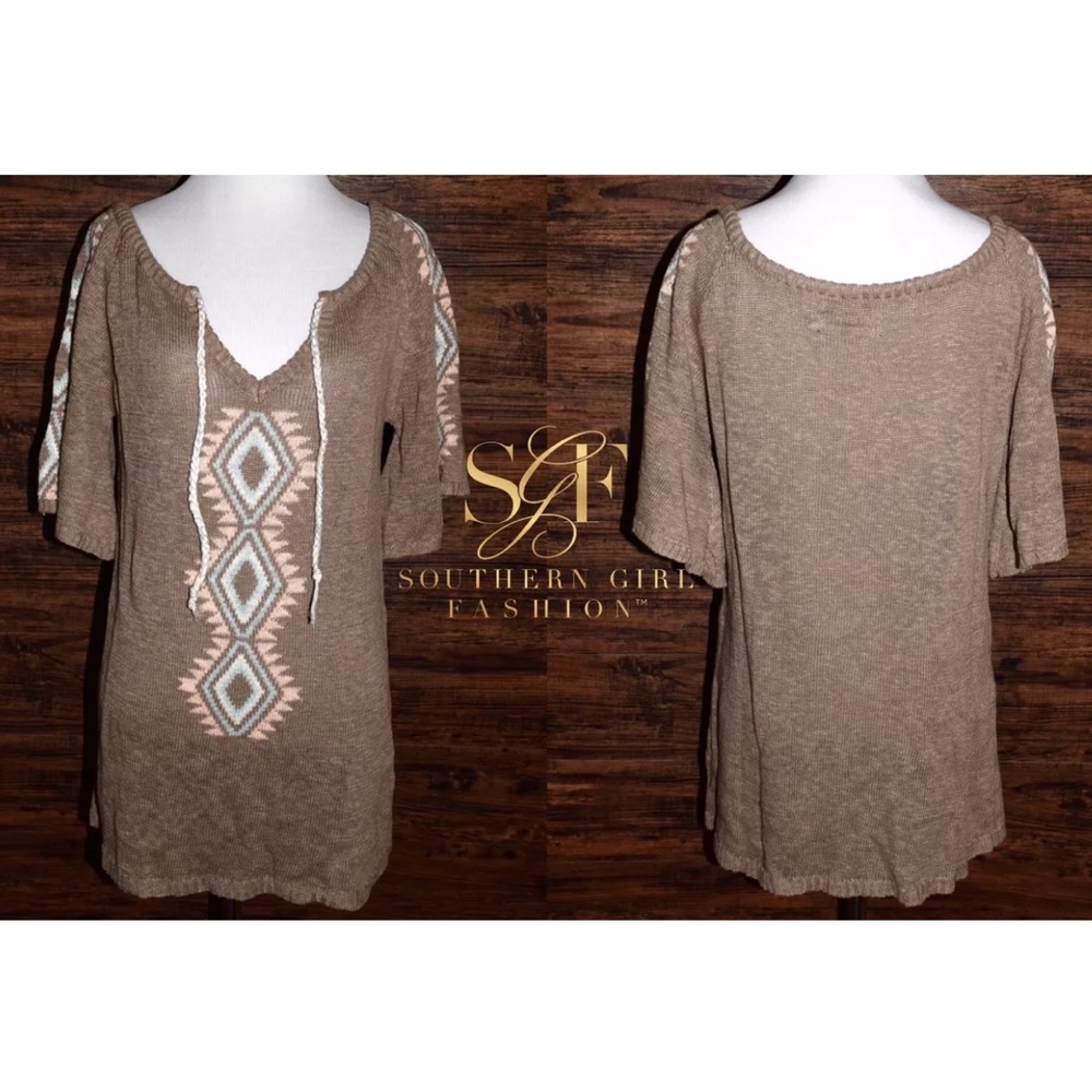 NATIVE TUNIC Short Sleeve Sweater Boho Mini Dress - Picture 4 of 5