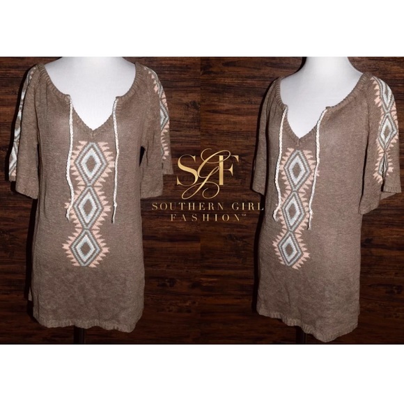 NATIVE TUNIC Short Sleeve Sweater Boho Mini Dress - Picture 3 of 5