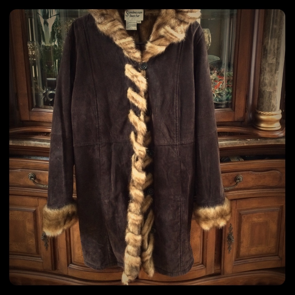 Dennis Basso Hooded Suede Coat