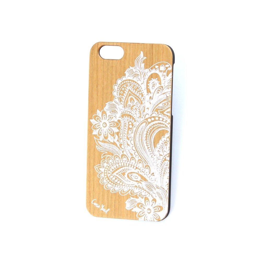 NEW CHERRY WOOD IPHONE CASE, WHITE PAISLEY FLOWER