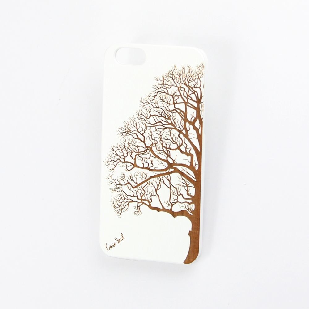 NEW WHITE CHERRY WOOD IPHONE CASE,HALF TREE DESIGN