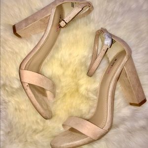 nude leather peep toe ankle strap pumps