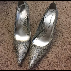 Rampage Faux Snakeskin Silver Iridescent Heels