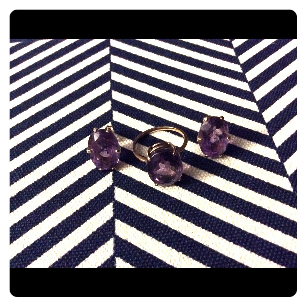 Amethyst yellow gold ring size 6.50 & earrings